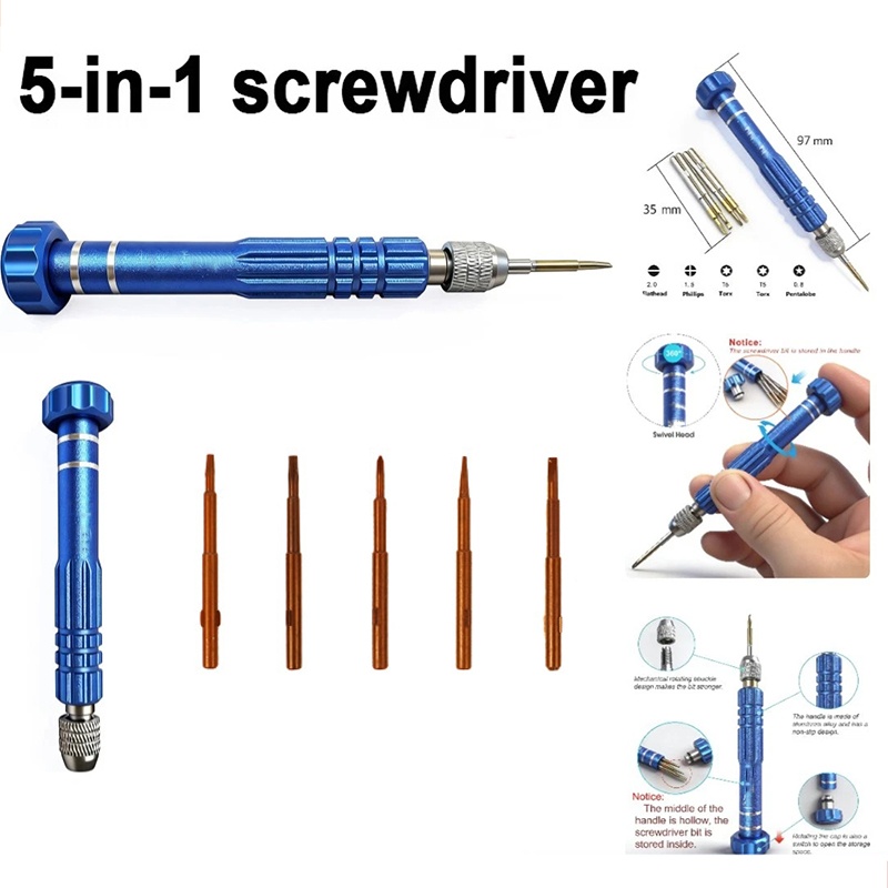 Electronics Repair Manual - ชุดเครื่องมือซ่อมโทรศัพท์มือถือ 5 in 1 สำหรับโน้ตบุ๊กและแท็บเล็ต ชุดหัวไขควงแบบไขว้และแบบดาวสำหรับงานซ่อมอุปกรณ์อิเล็กทรอนิกส์แบบพกพา