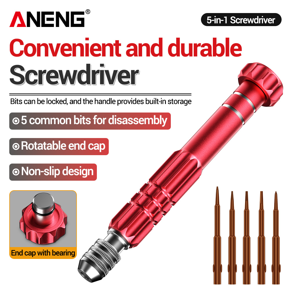 Electronics Repair Technician - ชุดไขควงแม่เหล็กความแม่นยำสูง ANENG 5-in-1 พร้อมหัวไขควงเหล็กอัลลอยด์ S2 ด้ามจับอะลูมิเนียม