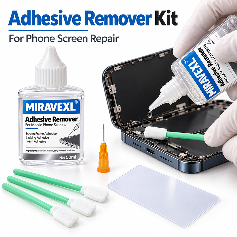 Lcd Screen Adhesive - ชุดน้ำยาลอกกาวหน้าจอ LCD พร้อมเข็มและสำลี น้ำยาทำความสะอาดที่ปลอดภัย สำหรับลอกกาวโฟมความร้อนด้านหลังกรอบโทรศัพท์มือถือ +